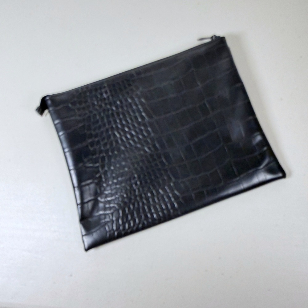 BEIS Black Croc Embossed Zipper‎ Pouch Travel Cosmetic Makeup Bag - Picture 3 of 8